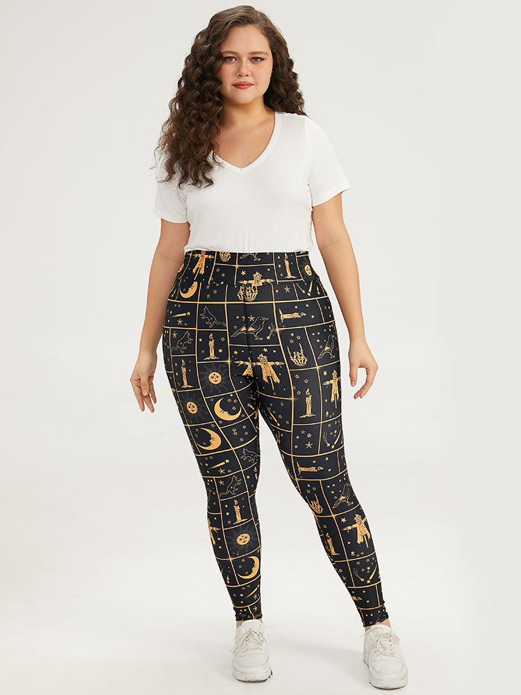 Plus Size Halloween Graphic Skinny Elastic Waist Leggings Women Black Casual High stretch Skinny High Rise Festival-Halloween Leggings BloomChic 18-20/2X 