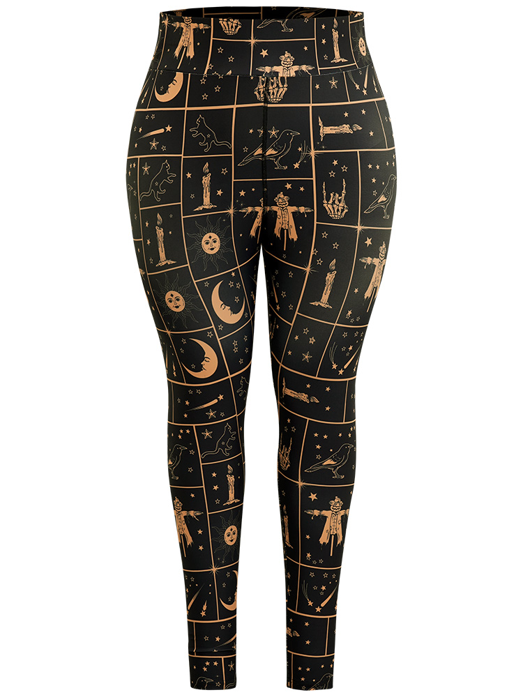 Plus Size Halloween Graphic Skinny Elastic Waist Leggings Women Black Casual High stretch Skinny High Rise Festival-Halloween Leggings BloomChic 18-20/2X 