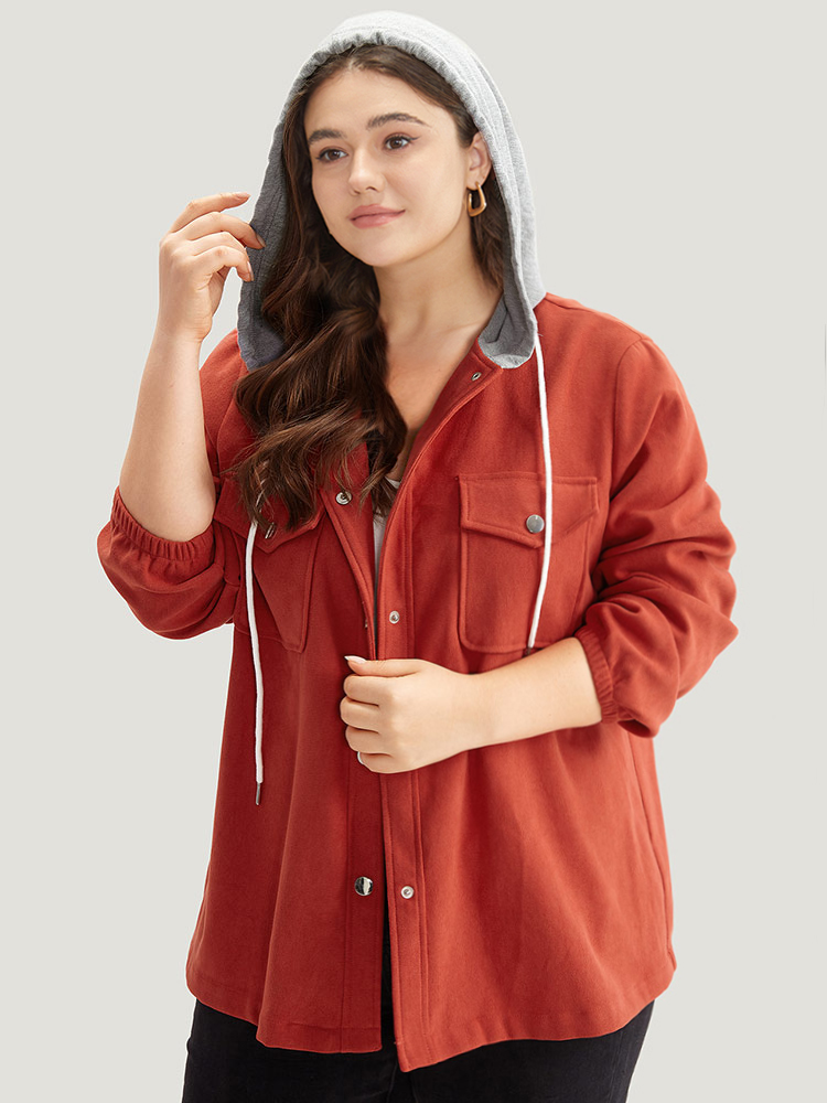 

Plus Size Contrast Patchwork Button Through Hooded Drawstring Corduroy Coat Women OrangeRed Casual Contrast Ladies Dailywear Winter Coats BloomChic