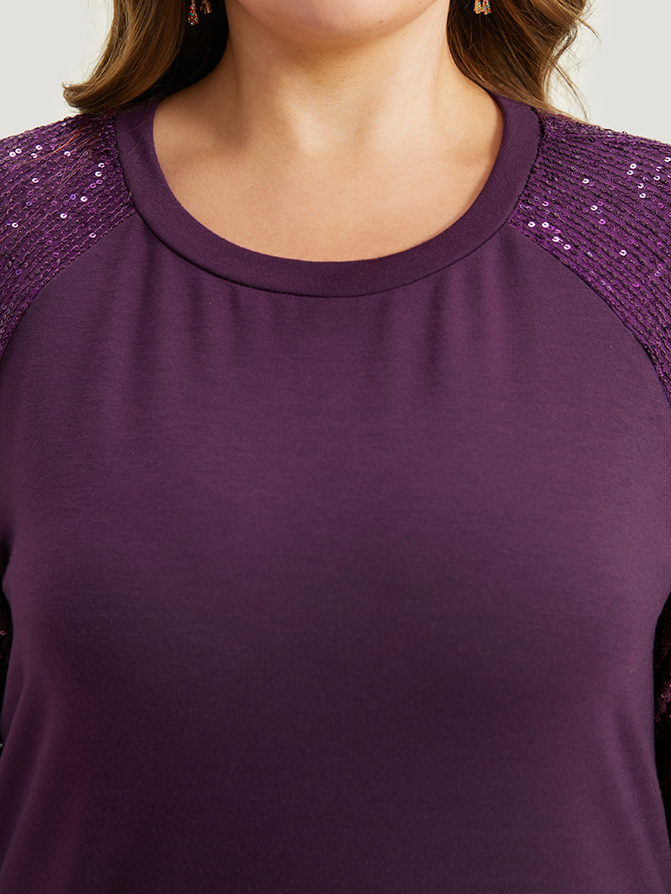 Plus Size Halloween Sequin Round Neck Raglan Sleeve Sweatshirt Women Purple Elegant Plain Round Neck Festival-Halloween Sweatshirts BloomChic 22-24/3X 