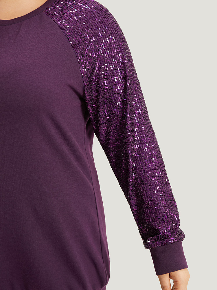 

Plus Size Halloween Sequin Round Neck Raglan Sleeve Sweatshirt Women Purple Elegant Plain Round Neck Festival-Halloween Sweatshirts BloomChic