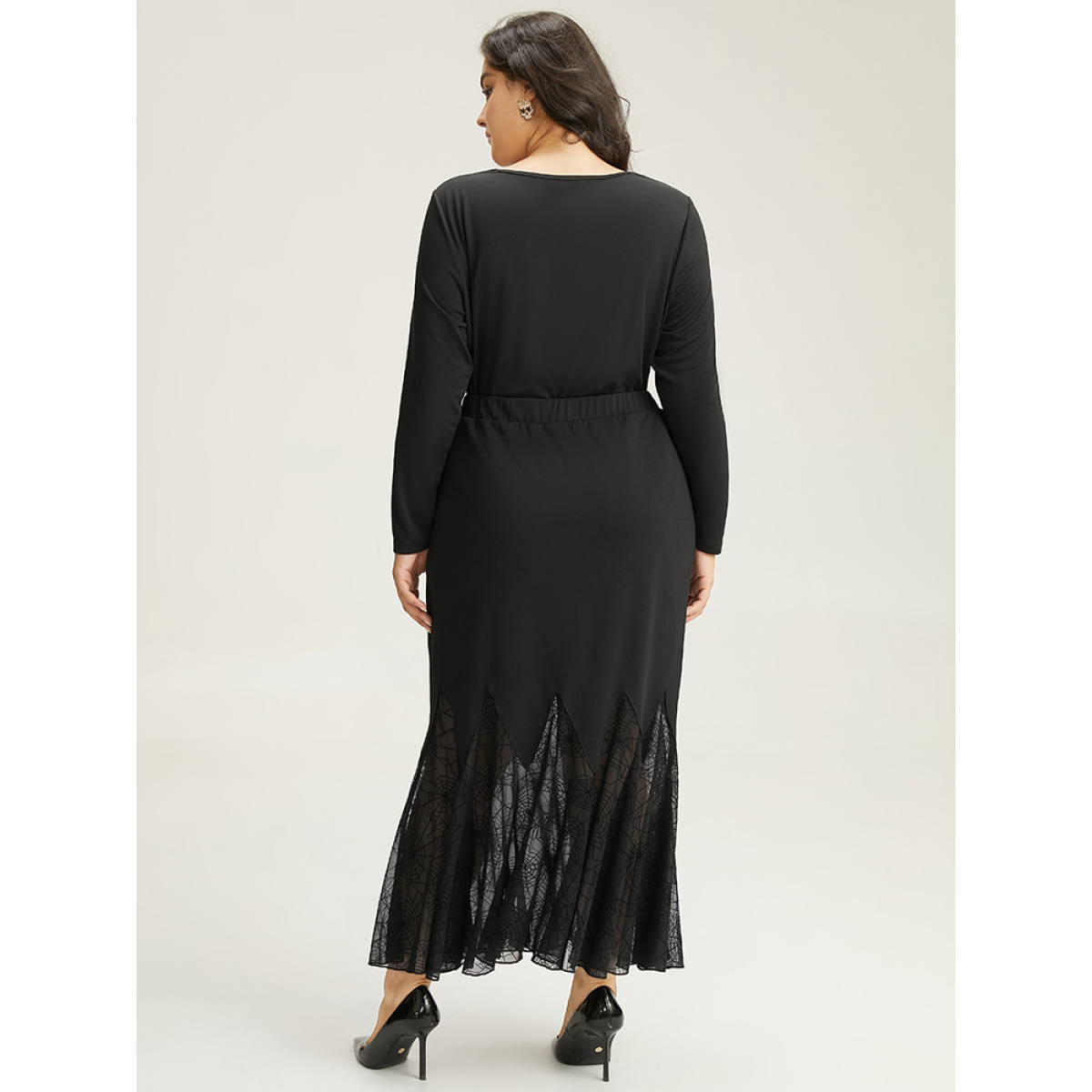 

Halloween Guipure Lace Elastic Waist Woven Skirt, Black