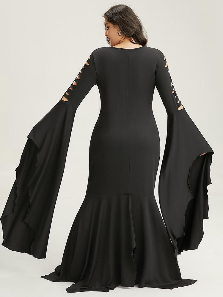 

Plus Size Halloween Ripped Extra Long Sleeve Dress Black Women Elegant Plain V-neck Extra Long Sleeve Curvy Maxi Dress BloomChic