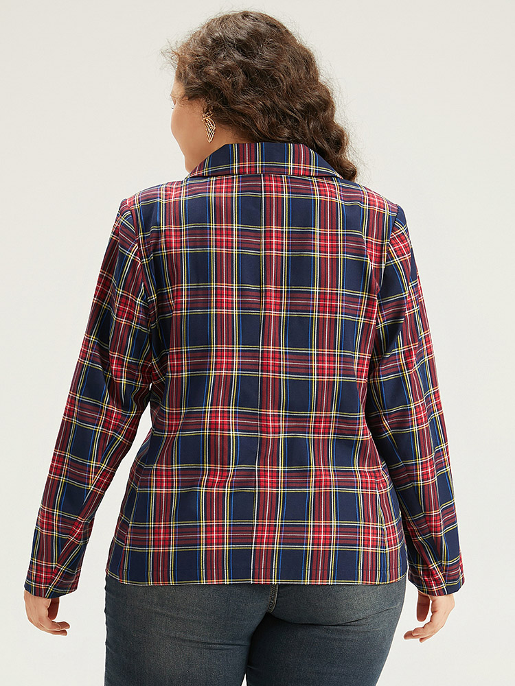 Plus Size Women Dailywear Plaid Button Regular Sleeve Long Sleeve Suit Collar Pocket Casual Blazers BloomChic 