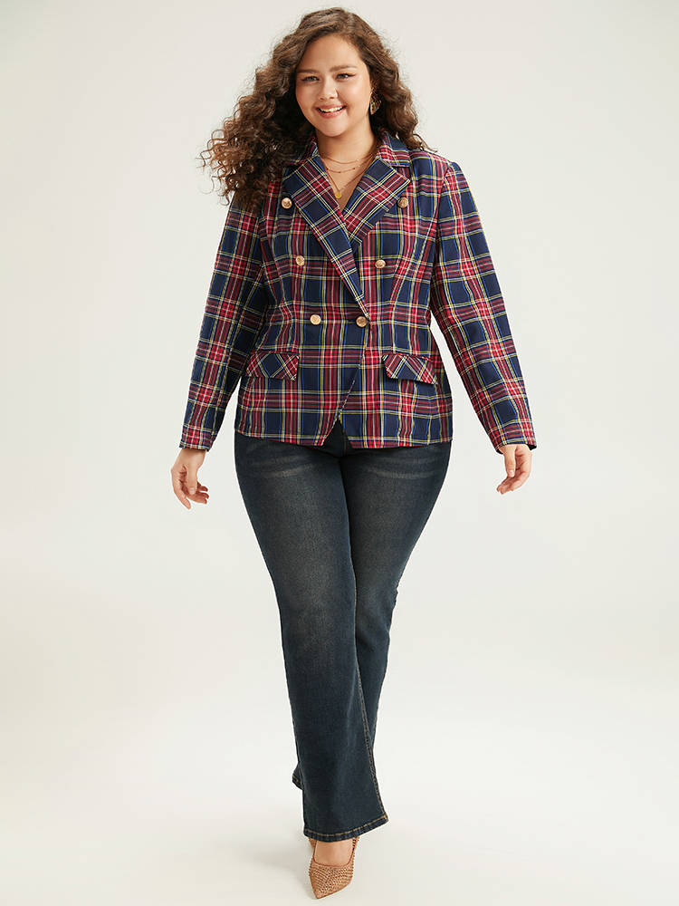 Plus Size Women Dailywear Plaid Button Regular Sleeve Long Sleeve Suit Collar Pocket Casual Blazers BloomChic 