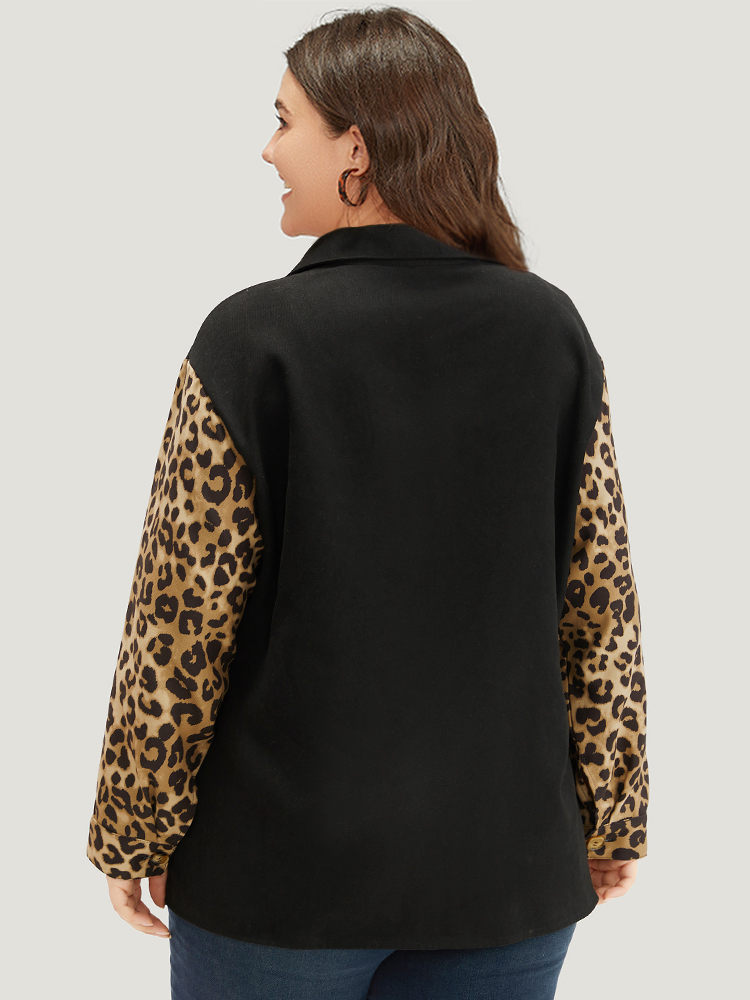 Plus Size Women Dailywear Leopard Contrast Pocket Casual Coats BloomChic 