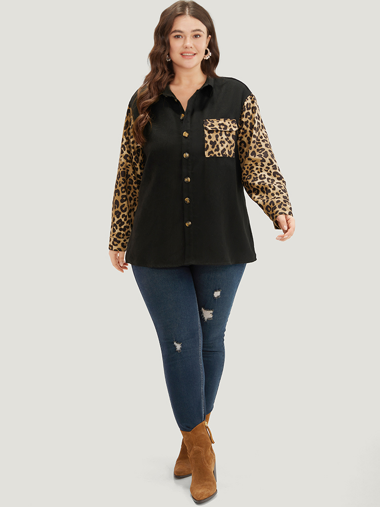Plus Size Women Dailywear Leopard Contrast Pocket Casual Coats BloomChic 