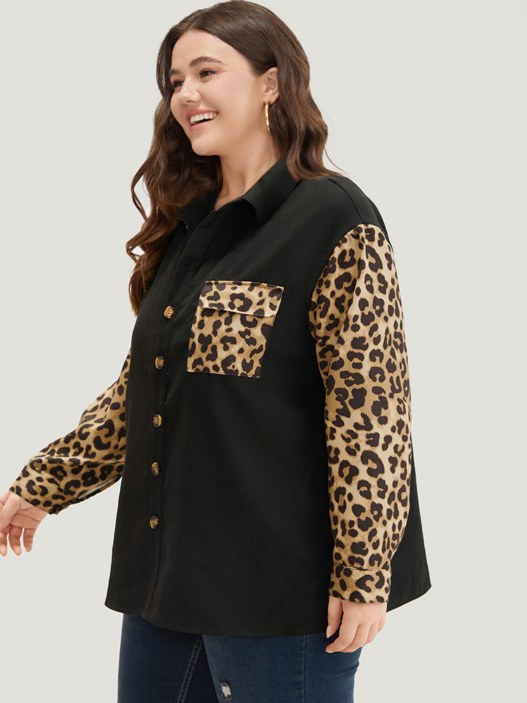 Plus Size Women Dailywear Leopard Contrast Pocket Casual Coats BloomChic 