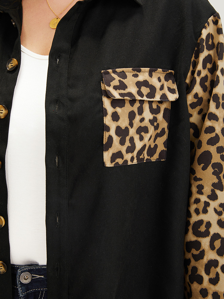 Plus Size Women Dailywear Leopard Contrast Pocket Casual Coats BloomChic 