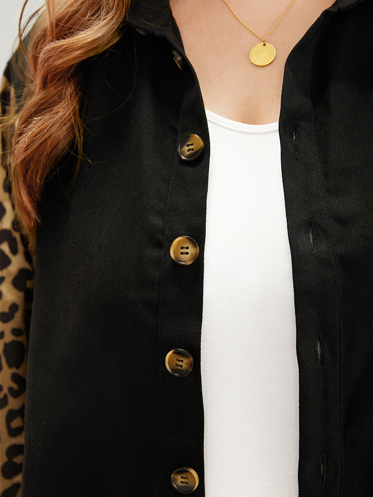 Plus Size Women Dailywear Leopard Contrast Pocket Casual Coats BloomChic 