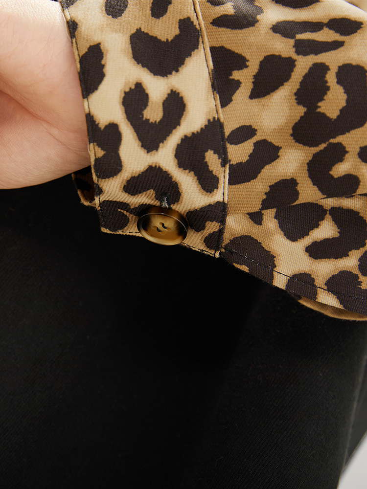 Plus Size Women Dailywear Leopard Contrast Pocket Casual Coats BloomChic 