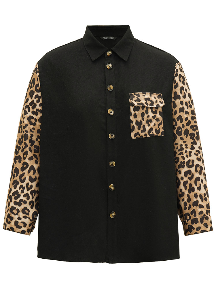 Plus Size Women Dailywear Leopard Contrast Pocket Casual Coats BloomChic 