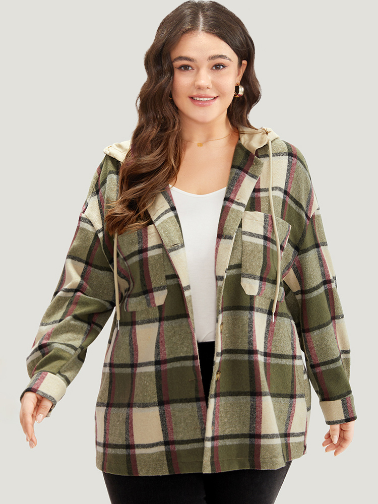 Plus Size Women Dailywear Plaid Contrast Pocket Casual Coats BloomChic 