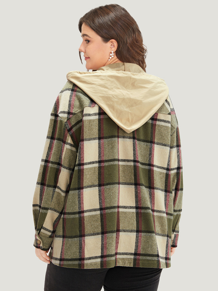 Plus Size Women Dailywear Plaid Contrast Pocket Casual Coats BloomChic 