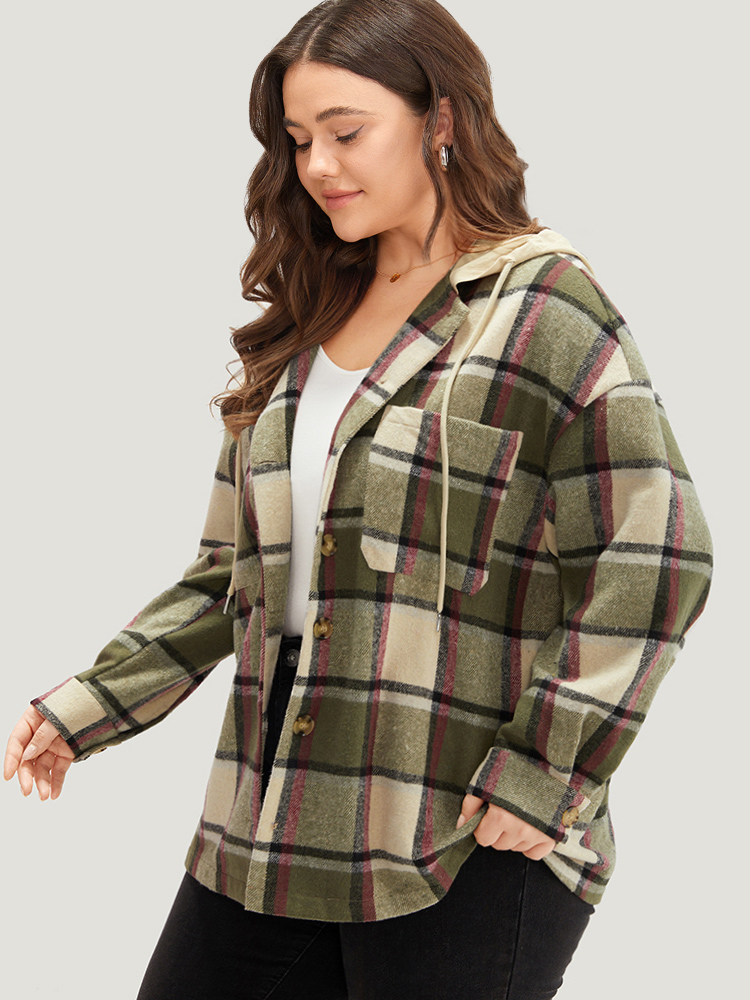Plus Size Women Dailywear Plaid Contrast Pocket Casual Coats BloomChic 