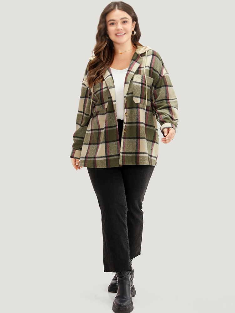 Plus Size Women Dailywear Plaid Contrast Pocket Casual Coats BloomChic 
