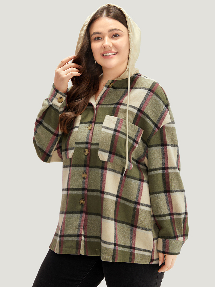 Plus Size Women Dailywear Plaid Contrast Pocket Casual Coats BloomChic 