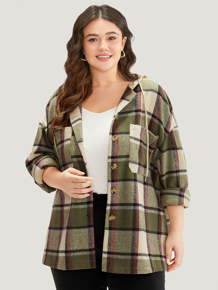 Plus Size Women Dailywear Plaid Contrast Pocket Casual Coats BloomChic 