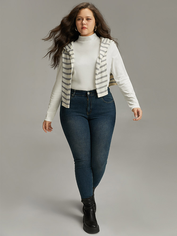 Plus Size Cotton Solid Mock Neck T-shirt White Women Casual Plain Plain Mock Neck Dailywear T-shirts BloomChic 26/4X 