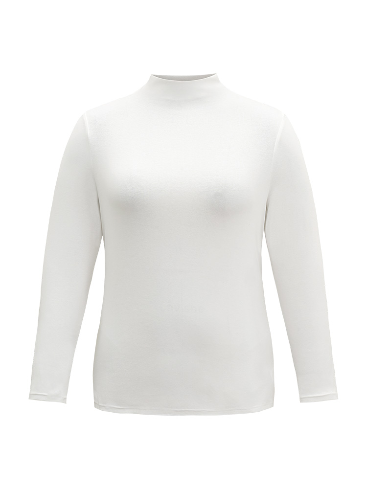 

Plus Size Cotton Solid Mock Neck T-shirt White Women Casual Plain Plain Mock Neck Dailywear T-shirts BloomChic