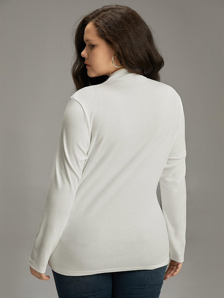 Plus Size Cotton Solid Mock Neck T-shirt White Women Casual Plain Plain Mock Neck Dailywear T-shirts BloomChic 26/4X 