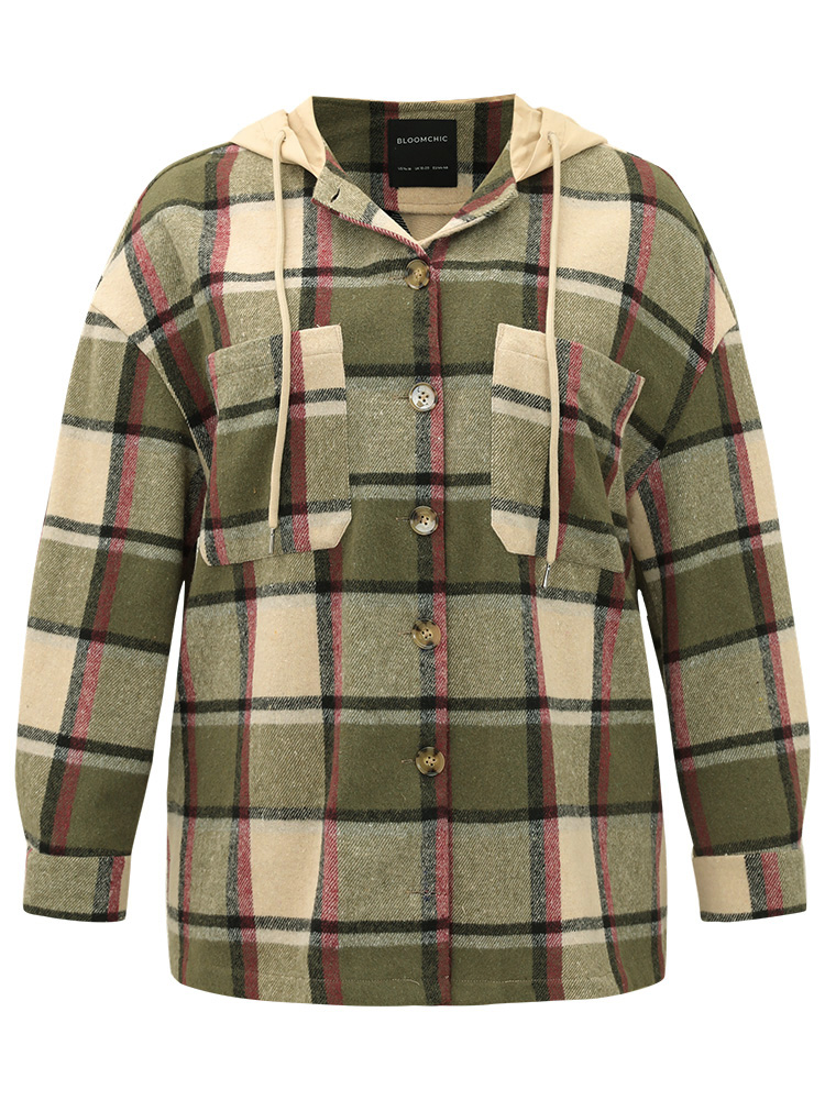 Plus Size Women Dailywear Plaid Contrast Pocket Casual Coats BloomChic 