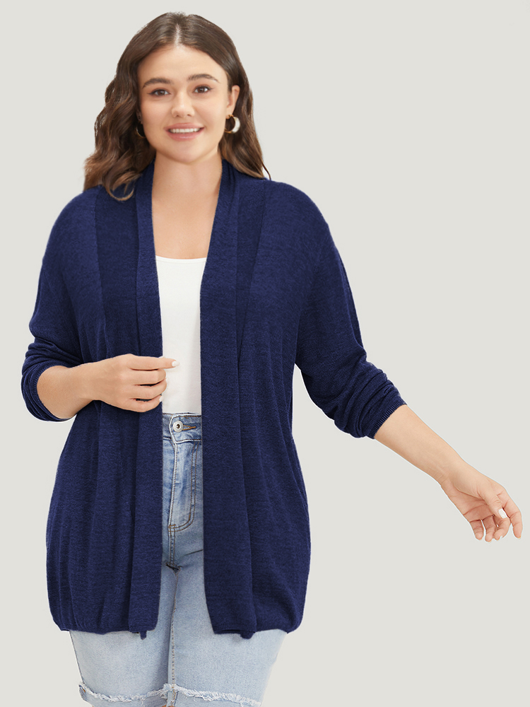 

Plus Size Supersoft Essentials Plain Lapel Collar Drape Cardigan DarkBlue Women Casual Loose Long Sleeve Everyday Cardigans BloomChic