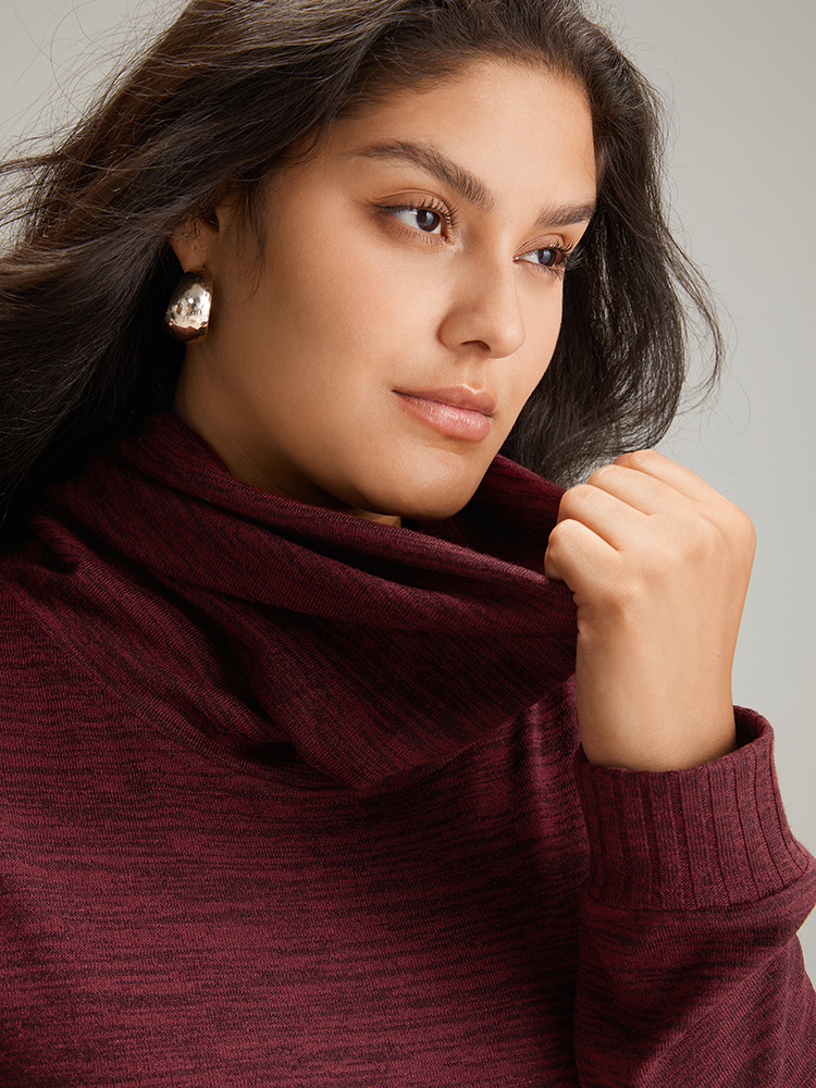 Plus Size Plain Turtleneck Pocket Heather Sweatshirt Women Burgundy Elegant Plain Turtleneck Dailywear Sweatshirts BloomChic 12/L 