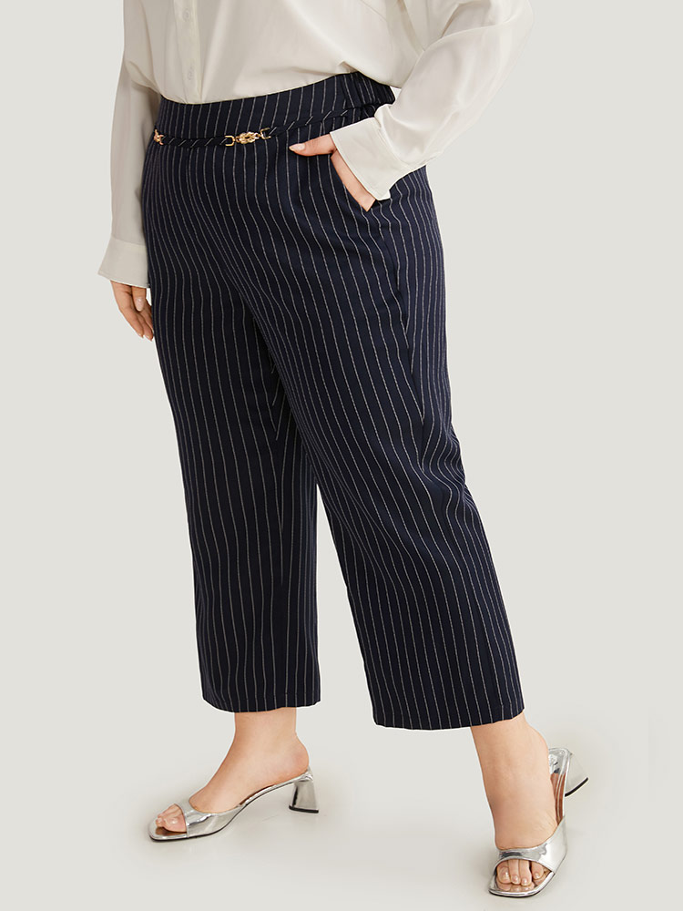 Plus Size Women Work Striped Texture Mid Rise Pocket Office Pants BloomChic 