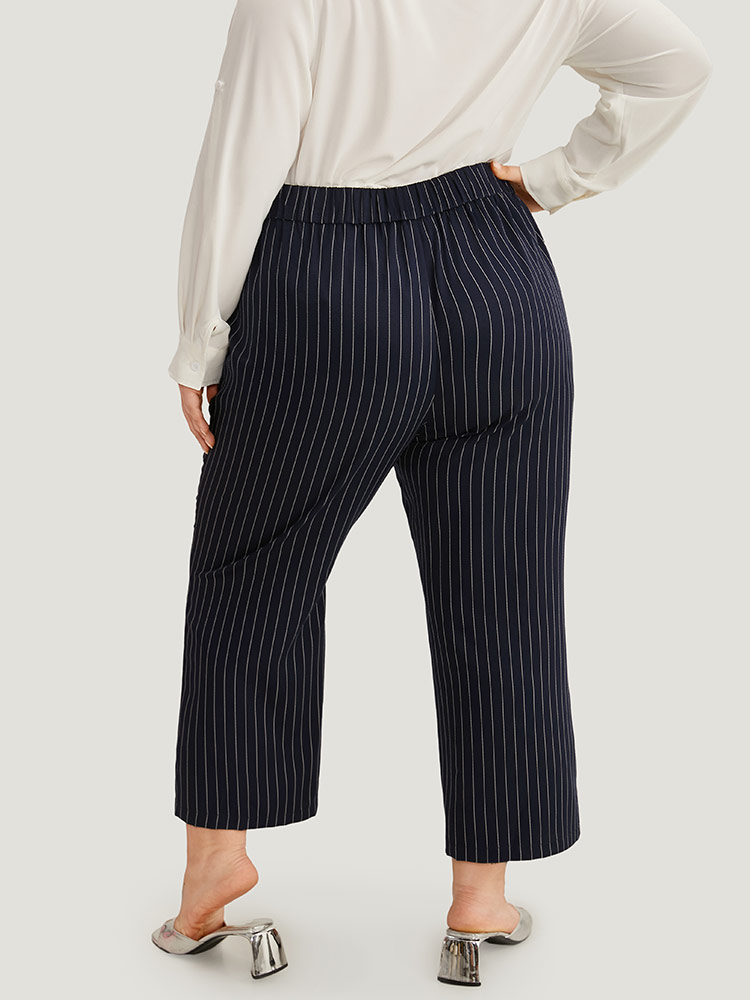Plus Size Women Work Striped Texture Mid Rise Pocket Office Pants BloomChic 