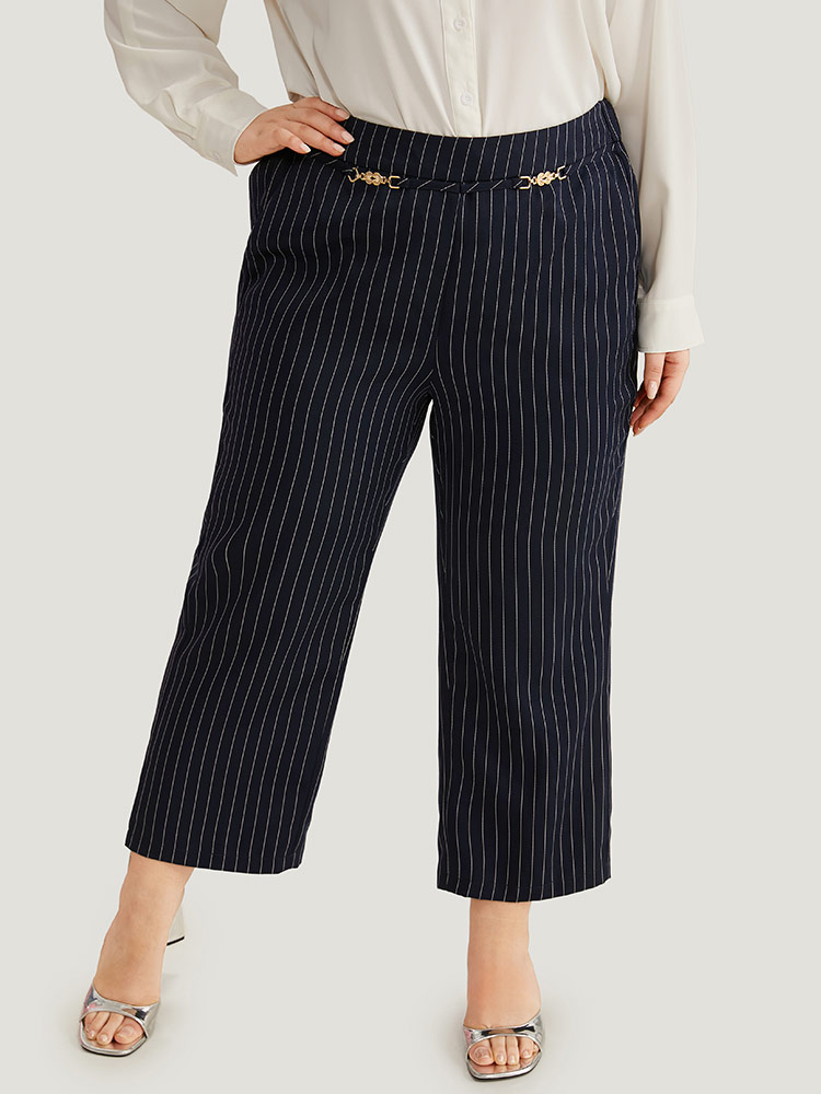 Plus Size Women Work Striped Texture Mid Rise Pocket Office Pants BloomChic 