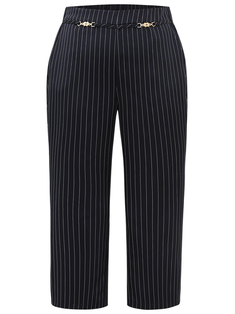 Plus Size Women Work Striped Texture Mid Rise Pocket Office Pants BloomChic 