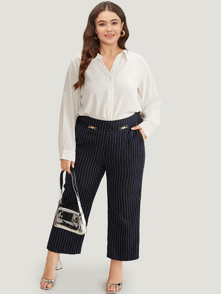 Plus Size Women Work Striped Texture Mid Rise Pocket Office Pants BloomChic 