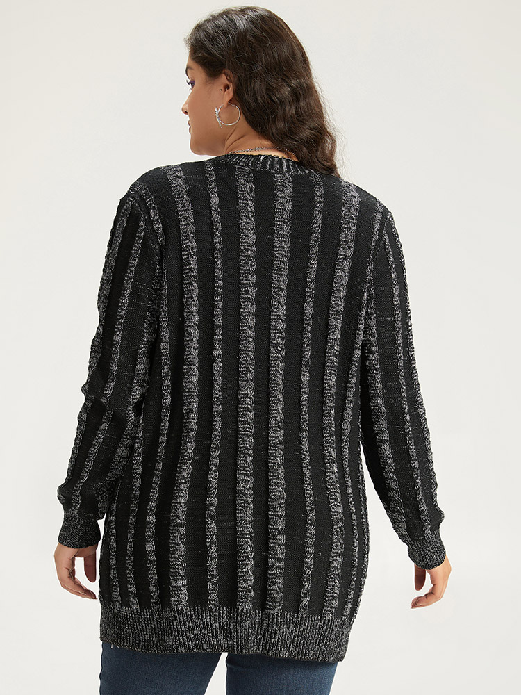 Plus Size Halloween Striped Patched Pocket Button Up Cardigan Black Women Casual Loose Long Sleeve Festival-Halloween Cardigans BloomChic 18-20/2X 