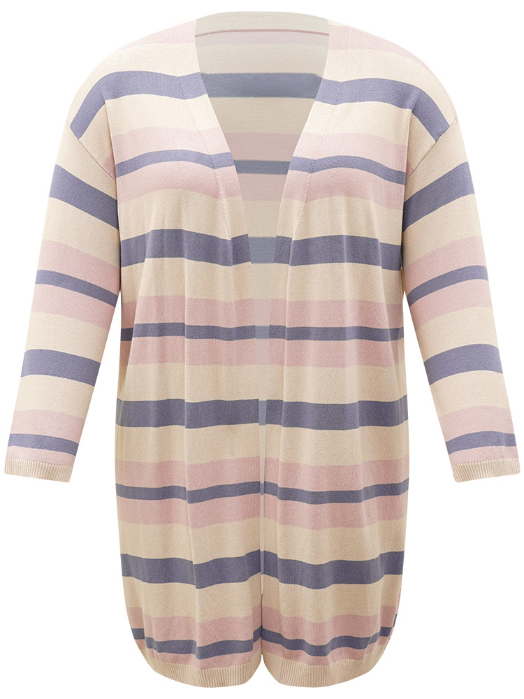 Plus Size Cardigans | Supersoft Essentials Striped Contrast Cardigan | BloomChic 