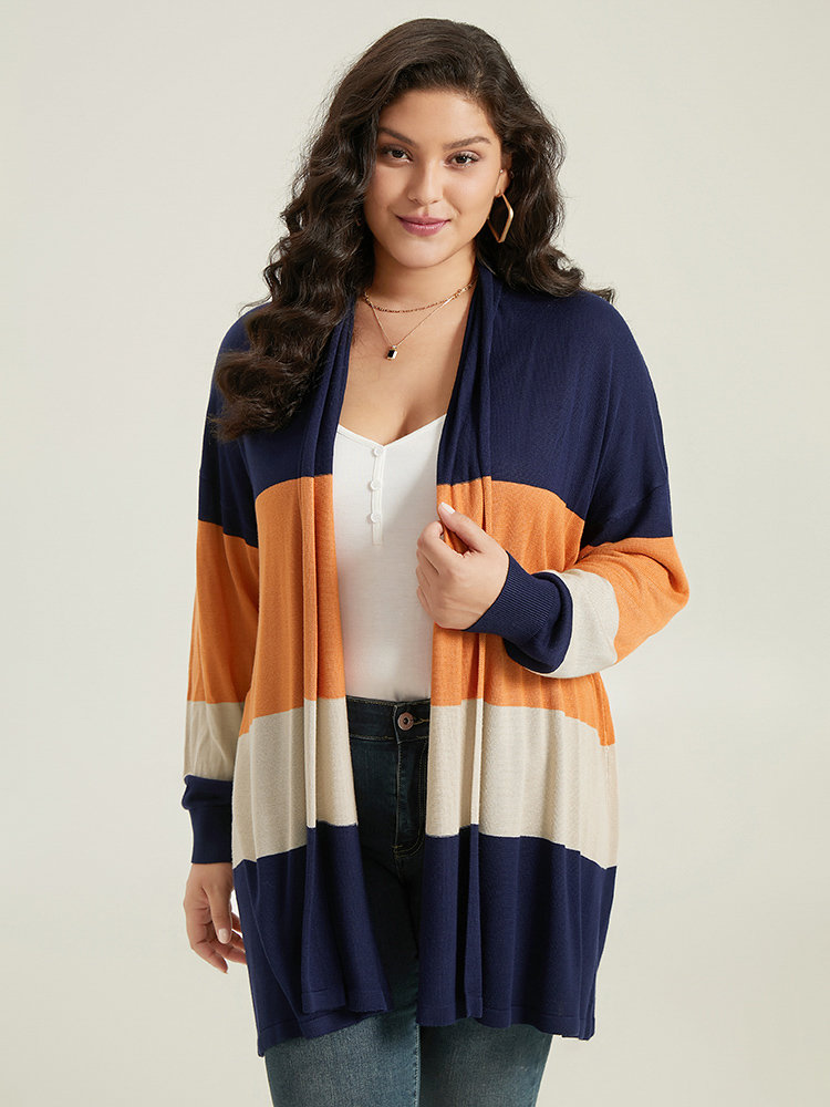 Plus Size Supersoft Essentials Colorblock Contrast Cardigan Multicolor Women Casual Loose Long Sleeve Dailywear Cardigans BloomChic 30/6X 