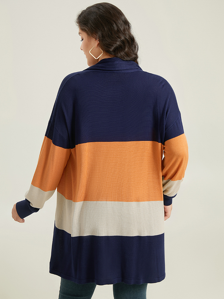 Plus Size Supersoft Essentials Colorblock Contrast Cardigan Multicolor Women Casual Loose Long Sleeve Dailywear Cardigans BloomChic 30/6X 