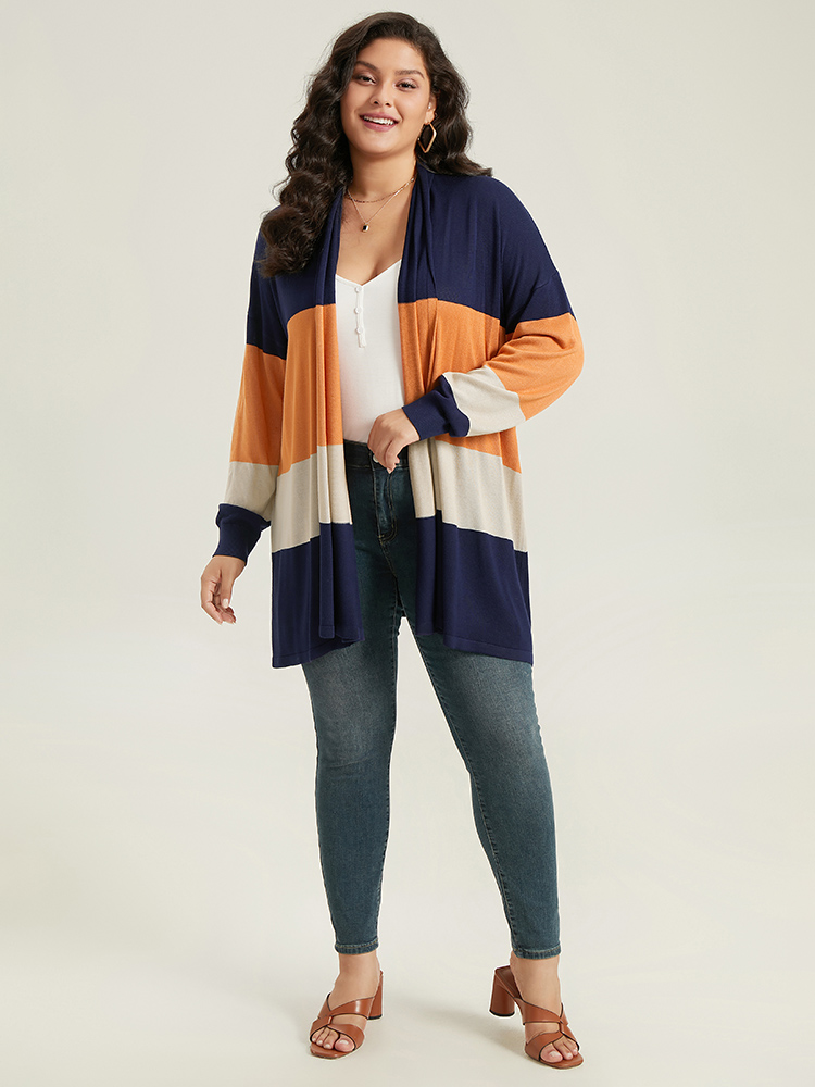 Plus Size Supersoft Essentials Colorblock Contrast Cardigan Multicolor Women Casual Loose Long Sleeve Dailywear Cardigans BloomChic 30/6X 