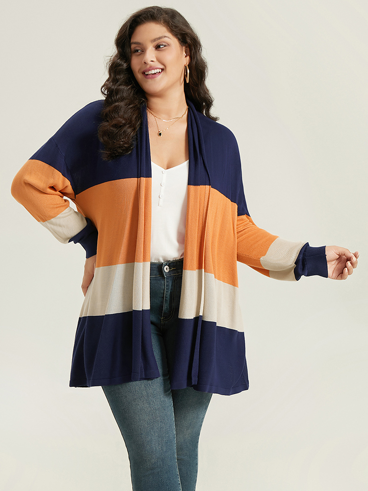Plus Size Supersoft Essentials Colorblock Contrast Cardigan Multicolor Women Casual Loose Long Sleeve Dailywear Cardigans BloomChic 30/6X 