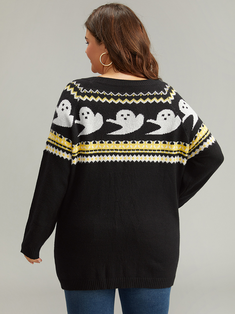 

Plus Size Supersoft Essentials Halloween Print Crew Neck Raglan Sleeve Pullover Black Women Casual Long Sleeve Round Neck Festival-Halloween Pullovers BloomChic