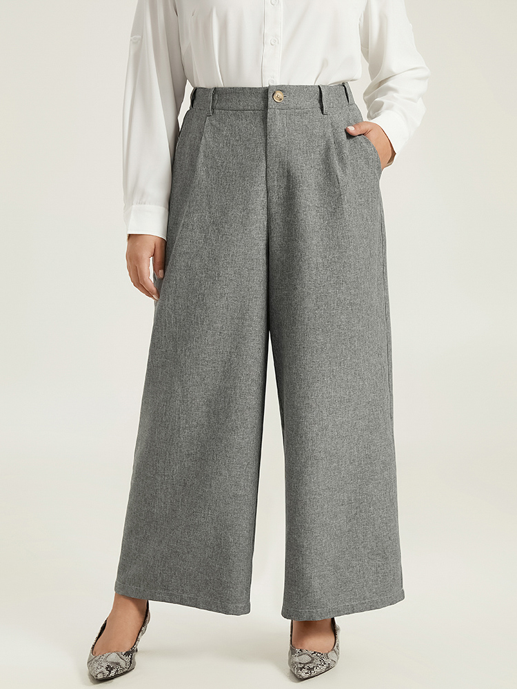 

Plus Size Plain Wide Leg Elastic Waist Pocket Pants Women Gray Workwear Essentials Wide Leg High Rise Work Pants BloomChic