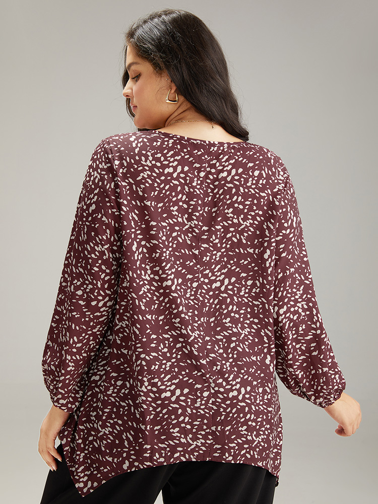 Plus Size Women Work Leopard Elastic cuffs Lantern Sleeve Long Sleeve Round Neck Office Blouses BloomChic 