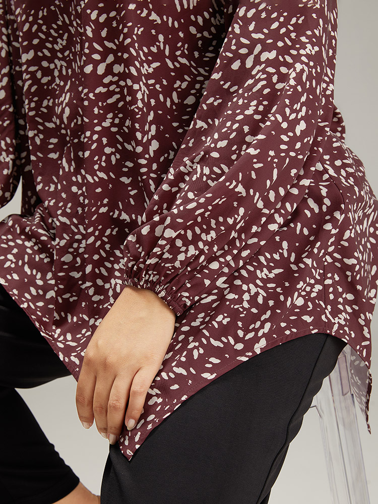 Plus Size Women Work Leopard Elastic cuffs Lantern Sleeve Long Sleeve Round Neck Office Blouses BloomChic 