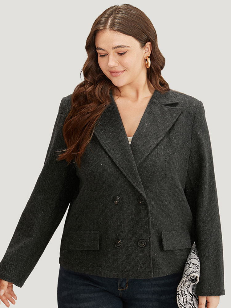 

Plus Size Lapel Collar Plain Textured Button Up Blazer DimGray Women Work Plain Plain Sleeve Long Sleeve Lapel Collar  Office Blazers BloomChic