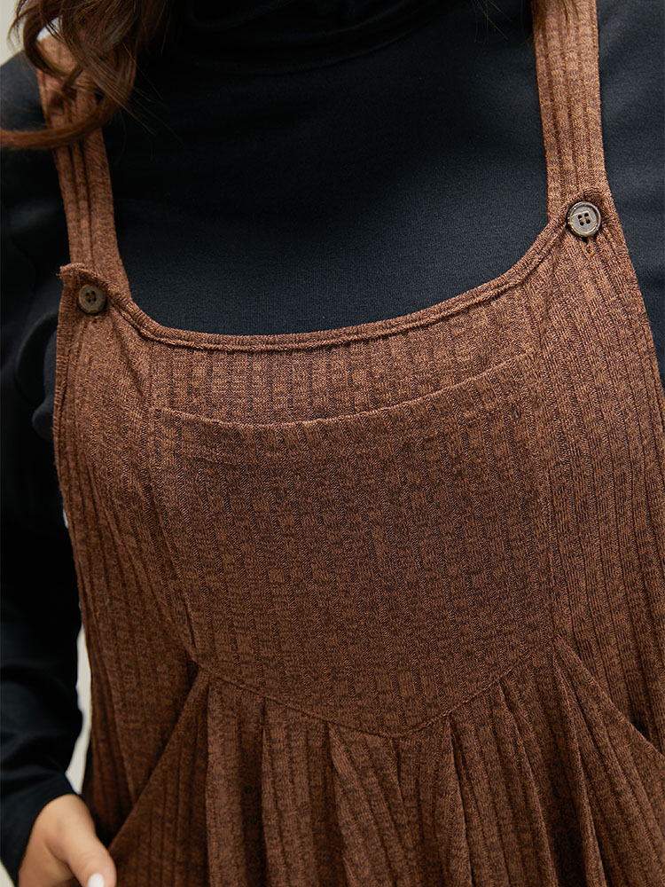 Plus Size DarkBrown Solid Pocket Pleated Adjustable Straps Jumpsuit Women Casual Sleeveless Spaghetti Strap Dailywear Loose Jumpsuits BloomChic 18-20/2X 