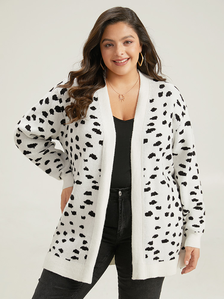 

Plus Size Supersoft Essentials Dot Print Open Front Cardigan White Women Casual Loose Long Sleeve Dailywear Cardigans BloomChic