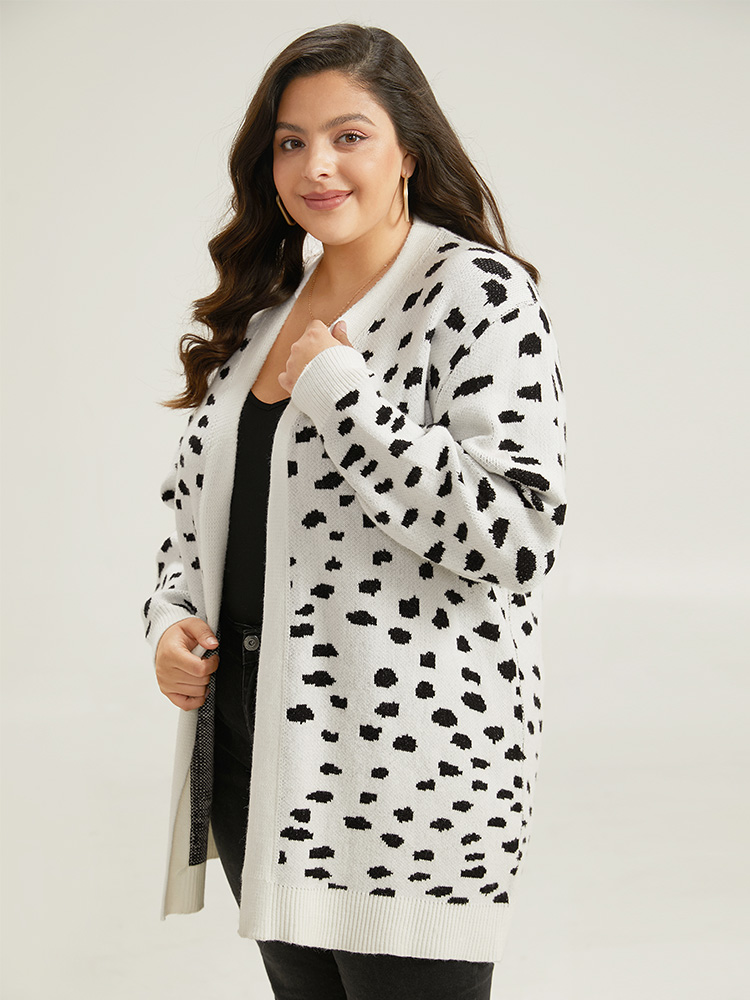

Plus Size Supersoft Essentials Dot Print Open Front Cardigan White Women Casual Loose Long Sleeve Dailywear Cardigans BloomChic