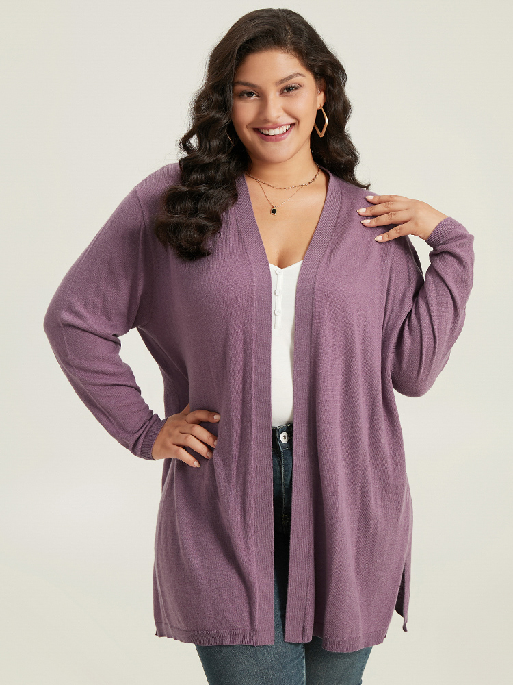 

Plus Size Supersoft Essentials Split Hem Open Front Cardigan Mauve Women Casual Loose Long Sleeve Dailywear Cardigans BloomChic