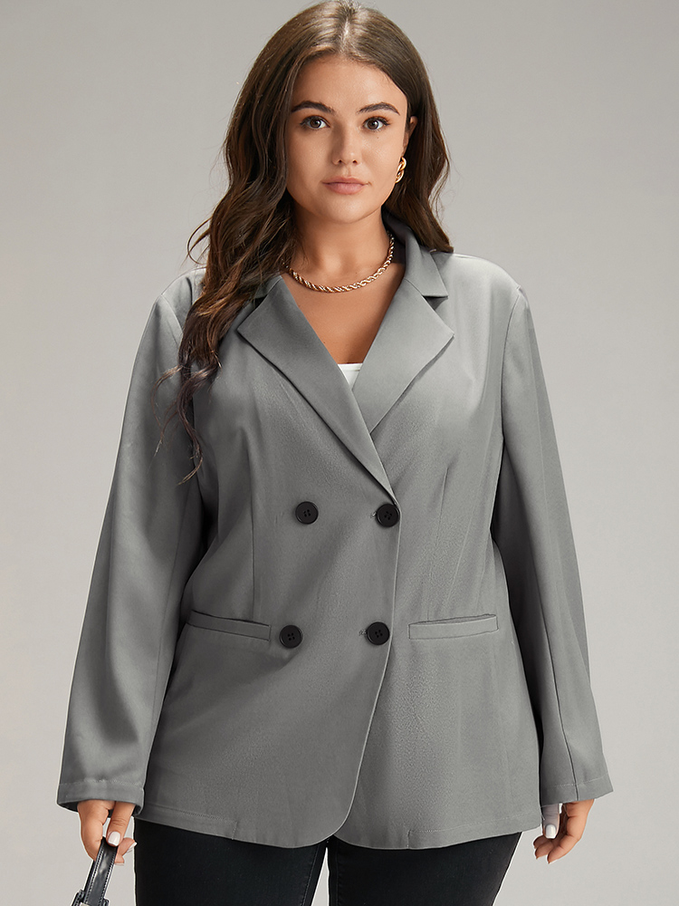 Plus Size Women Dailywear Plain Plain Regular Sleeve Long Sleeve Suit Collar Pocket Casual Blazers BloomChic 