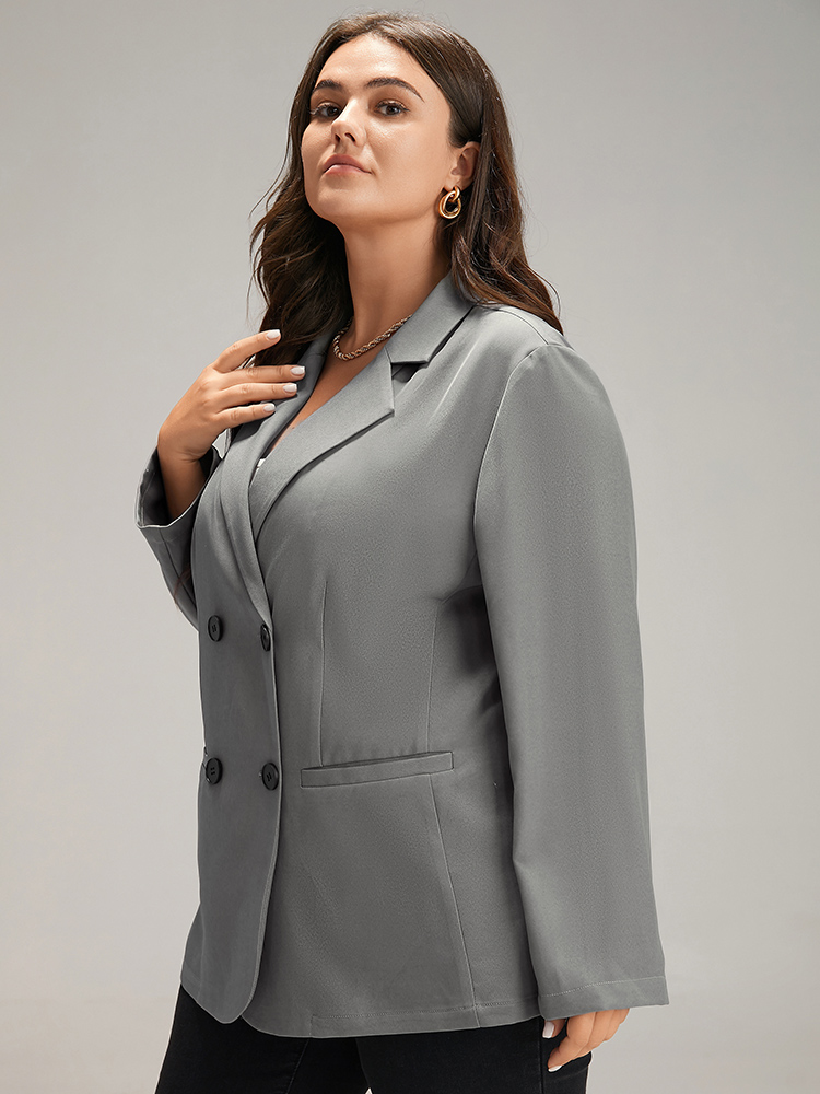 Plus Size Women Dailywear Plain Plain Regular Sleeve Long Sleeve Suit Collar Pocket Casual Blazers BloomChic 